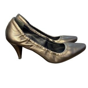 Prada Metallic Bronze Ruched Leather Stiletto Heels Women's Shoes Size 6.5